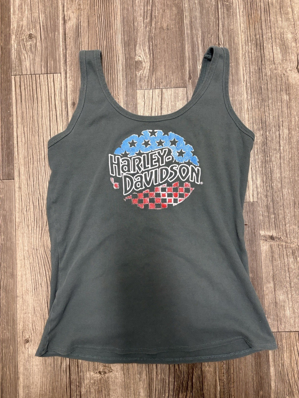 Harley-Davidson Women's Green Graphic Tank Top Scoop Neck Size M Motorcycle